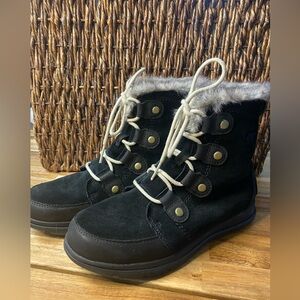 Sorel Black Ankle Boots with Fur Trim